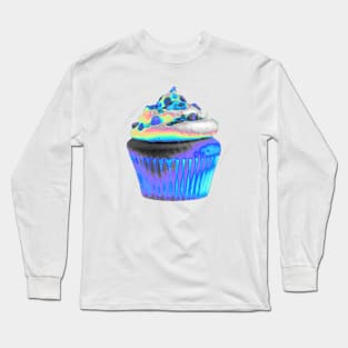 Bright Blue Holographic Cupcake Long Sleeve T-Shirt